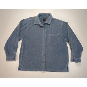LL Bean Button Up Shirt Women's Large Blue Wide Wale Corduroy Shacket 0QT22